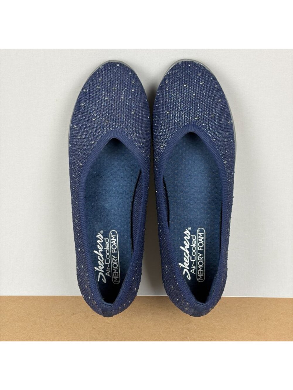 Skechers Cleo Sparkle Wedge Comfort Shoes Womens 9 Navy Blue Embellished - Picture 9 of 10